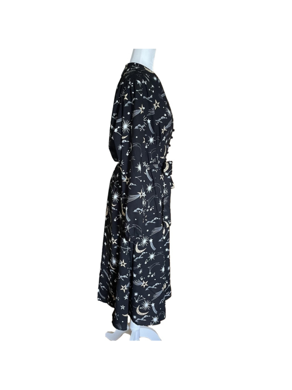 Joanie Babs Black Celestial Moon Star V Neck Midi Dress Size 14 - Picture 5 of 15